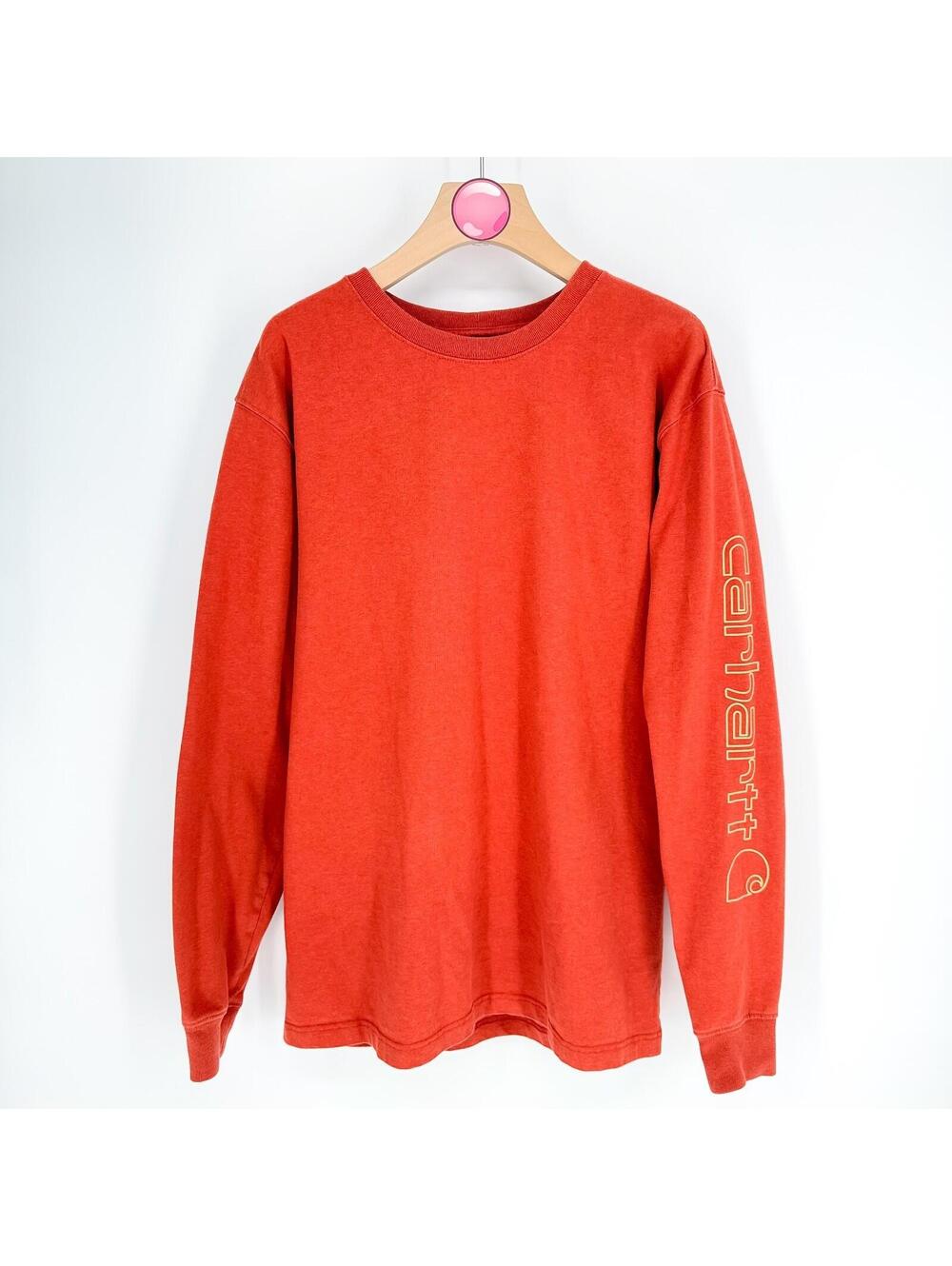 Carhartt Mens Orange Long Sleeve Logo Graphic T-Shirt Loose Fit Mens Size Medium